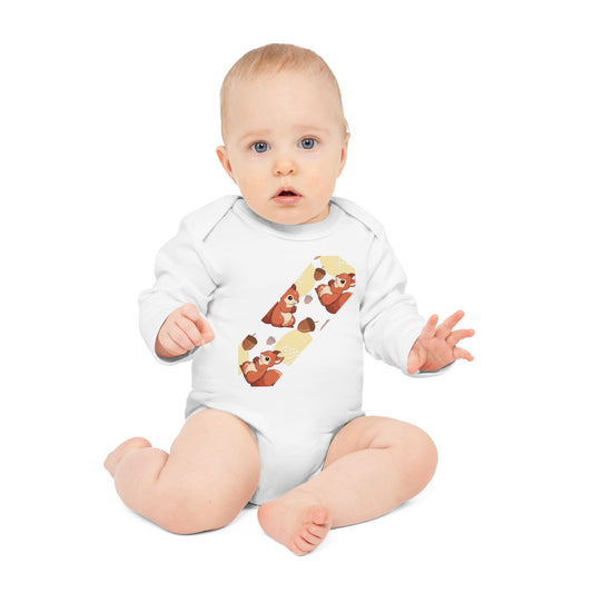 Organic Baby Bodysuit with Cute Squirrel Design